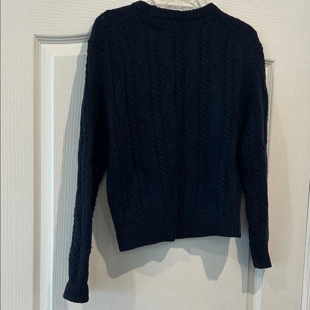 WYETH - wool blend - Classic Navy Cable Knit Sweater - Picture 4 of 4